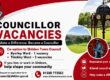 Shildon Town Council seeks councillors; 4 vacancies, community scenes, contact info shown.