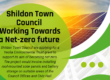 Solar panels on a roof with text about Shildon Town Council aiming for a net-zero future.